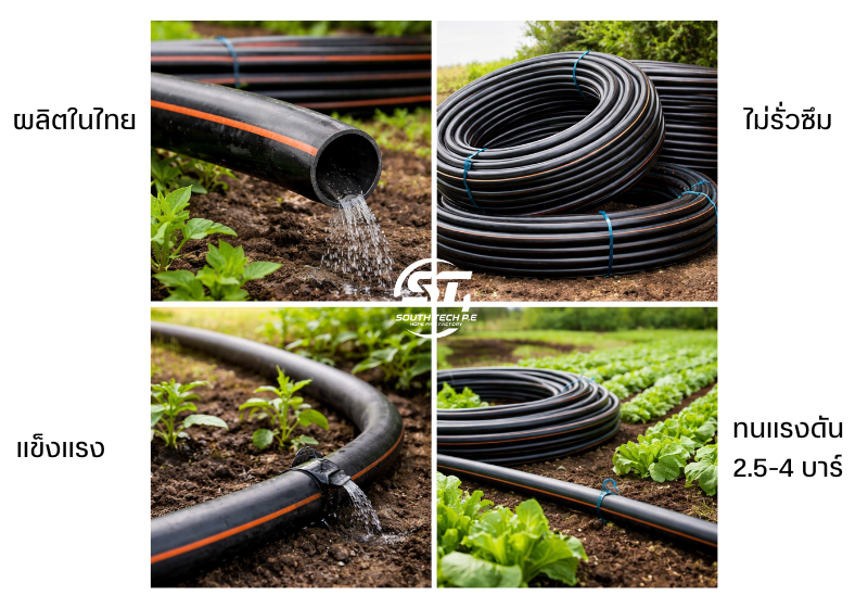 ท่อเกษตร LDPE คุณภาพสูง พร้อมเส้นคาดสีสำหรับระบบน้ำเกษตร